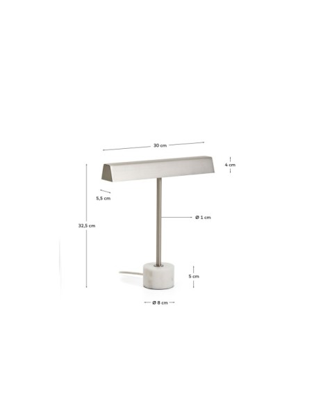 Lámpara de mesa Lynor de metal cepillado con base de mármol blanco - Kave Home