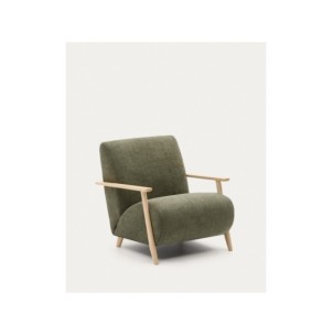 Butaca Meghan de chenilla verde y madera maciza de fresno...