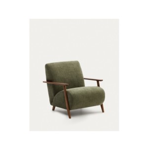 Butaca Meghan de chenilla verde y madera maciza de fresno...