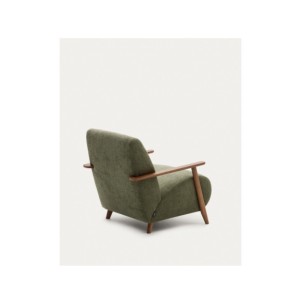 Butaca Meghan de chenilla verde y madera maciza de fresno... 2