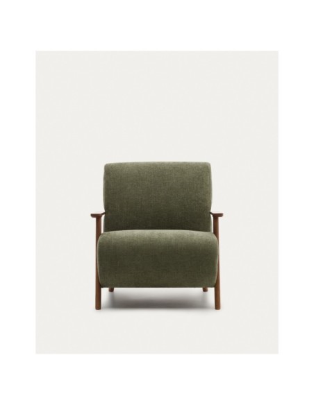 Butaca Meghan de chenilla verde y madera maciza de fresno con acabado nogal FSC Mix Credit - Kave Home