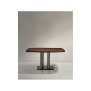 Mesa Melvar de chapa de nogal y patas con base de acero...