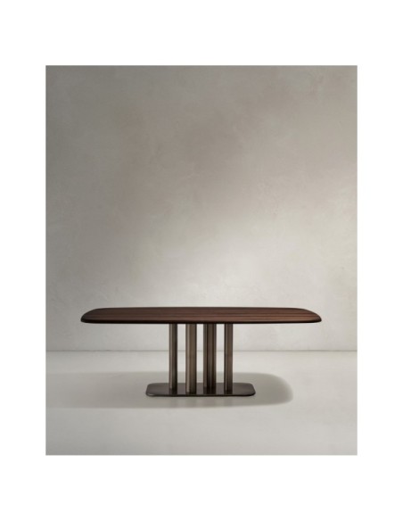 Mesa Melvar de chapa de nogal y patas con base de acero inoxidable cepillado 180 x 100 cm - Kave Home