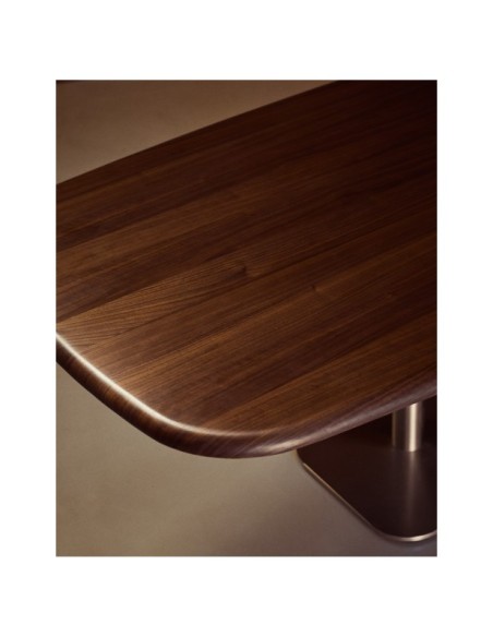 Mesa Melvar de chapa de nogal y patas con base de acero inoxidable cepillado 180 x 100 cm - Kave Home