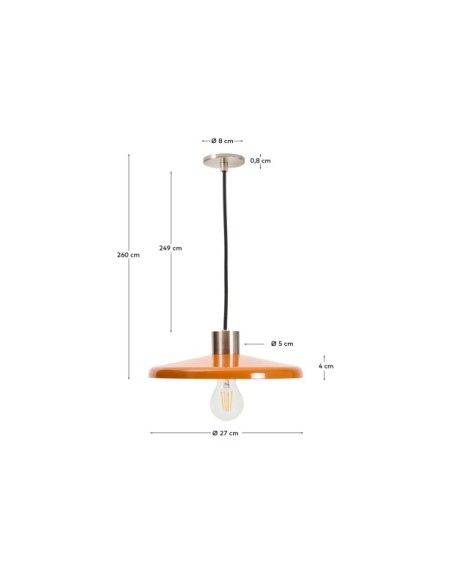 Lámpara de techo Nuvira de acero cepillado gris claro y pantalla naranja - Kave Home