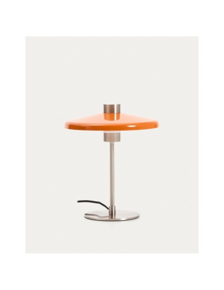 Lámpara de mesa Nuvira de acero cepillado gris claro y pantalla naranja - Kave Home