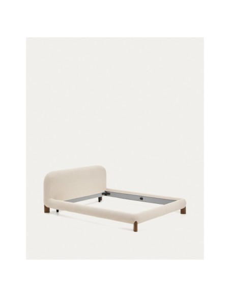Cama desenfundable Odina bouclé crudo, patas madera maciza de fresno acabado nogal para colchón 160x200 cm - Kave Home