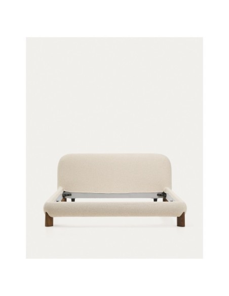 Cama desenfundable Odina bouclé crudo, patas madera maciza de fresno acabado nogal para colchón 160x200 cm - Kave Home