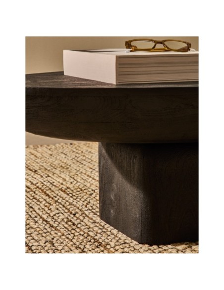 Mesa de centro Ovak de madera maciza de acacia con acabado negro FSC 100% 140 x 70 cm - Kave Home