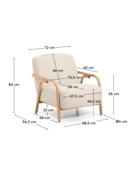 Butaca Sylo de chenilla beige y madera maciza de fresno con acabado tono natural FSC 100% - Kave Home