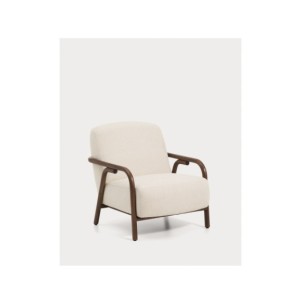 Butaca Sylo de chenilla beige y madera maciza de fresno...