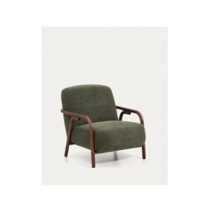 Butaca Sylo de chenilla verde oscuro y madera maciza de...