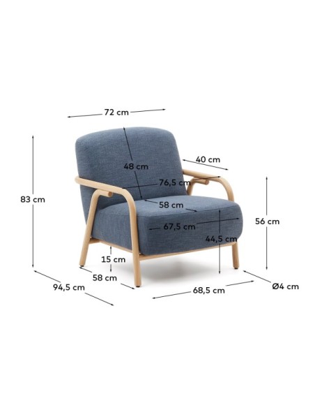Butaca Sylo azul de madera maciza de fresno FSC 100% - Kave Home