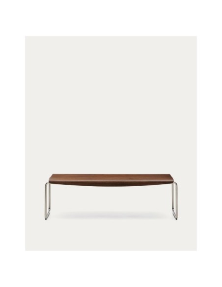 Banco Tarsel de chapa de nogal con estructura de acero inoxidable cepillado 142 cm - Kave Home