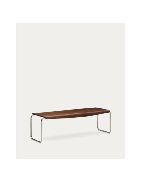 Banco Tarsel de chapa de nogal con estructura de acero inoxidable cepillado 142 cm - Kave Home