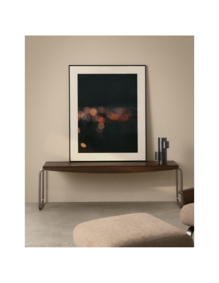 Banco Tarsel de chapa de nogal con estructura de acero inoxidable cepillado 142 cm - Kave Home