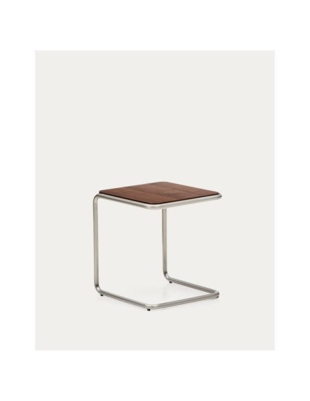 Mesa auxiliar Tarsel de chapa de nogal con estructura de acero inoxidable cepillado 42 x 47 cm - Kave Home
