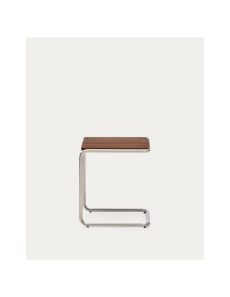 Mesa auxiliar Tarsel de chapa de nogal con estructura de acero inoxidable cepillado 42 x 47 cm - Kave Home