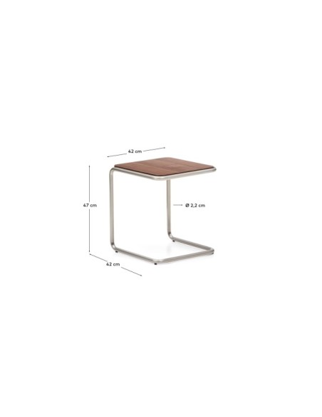 Mesa auxiliar Tarsel de chapa de nogal con estructura de acero inoxidable cepillado 42 x 47 cm - Kave Home