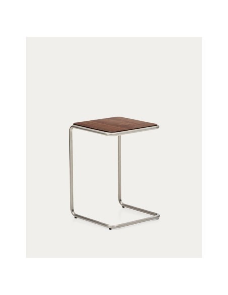 Mesa auxiliar Tarsel de chapa de nogal con estructura de acero inoxidable cepillado 42 x 60 cm - Kave Home