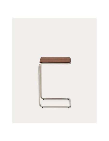 Mesa auxiliar Tarsel de chapa de nogal con estructura de acero inoxidable cepillado 42 x 60 cm - Kave Home