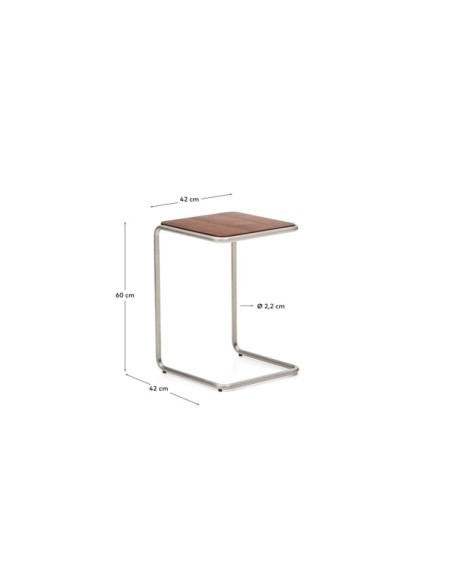 Mesa auxiliar Tarsel de chapa de nogal con estructura de acero inoxidable cepillado 42 x 60 cm - Kave Home