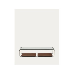 Mesa de centro Tarsel, cristal templado, bandeja chapa de...