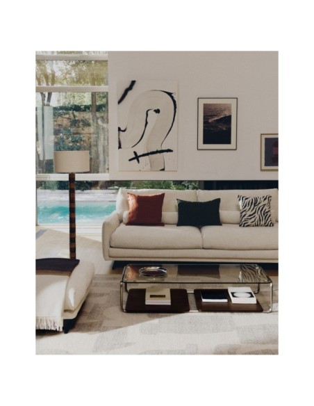 Mesa de centro Tarsel, cristal templado, bandeja chapa de nogal, estructura acero inox. cepillado 140x60 cm - Kave Home