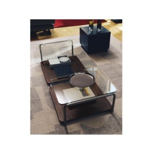 Mesa de centro Tarsel, cristal templado, bandeja chapa de... 2