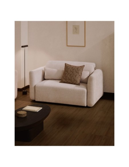 Sofá Lares 2 plazas con asientos deslizantes motorizados y cabezal reclinable de chenilla beige 150 cm - Kave Home