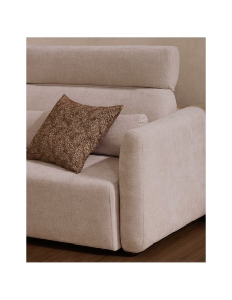 Sofá Lares 2 plazas con asientos deslizantes motorizados y cabezal reclinable de chenilla beige 150 cm - Kave Home