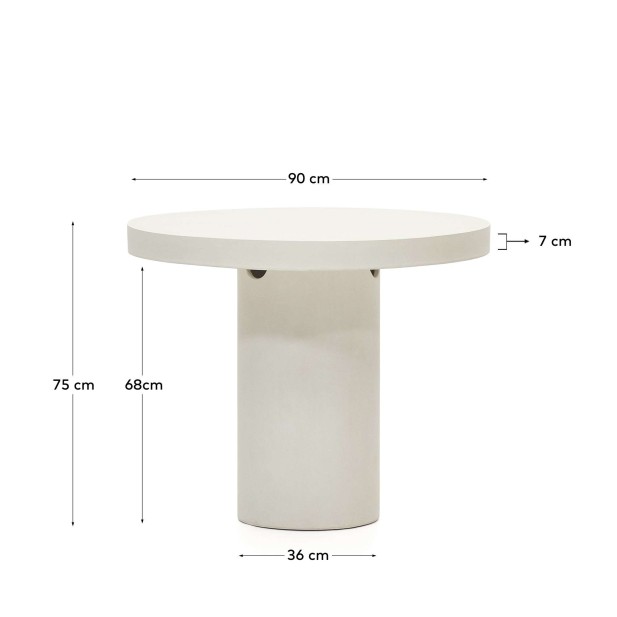 Mesa redonda Aiguablava Ø90cm cemento blanco - Kave Home