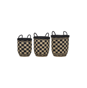 Set 3 Cestas BASKED, Negro / Natural - House Doctor