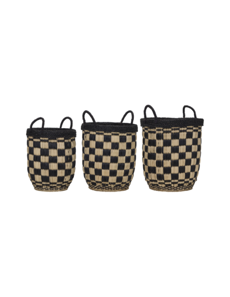 Set 3 Cestas BASKED, Negro / Natural - House Doctor