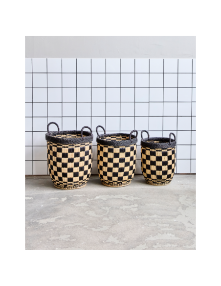 Set 3 Cestas BASKED, Negro / Natural - House Doctor