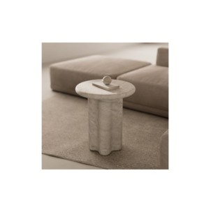 Mesa de Centro Exterior ODENSE Ø50 cm, Mármol Travertino 2