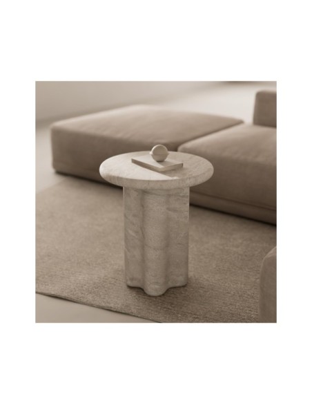 Mesa de Centro Exterior ODENSE Ø50 cm, Mármol Travertino