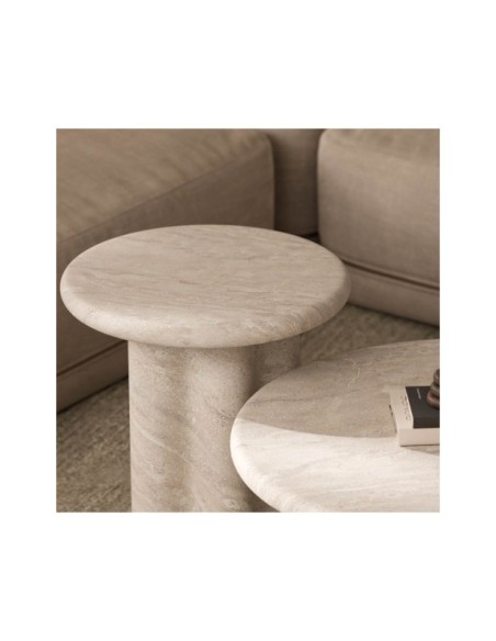 Mesa de Centro Exterior ODENSE Ø50 cm, Mármol Travertino