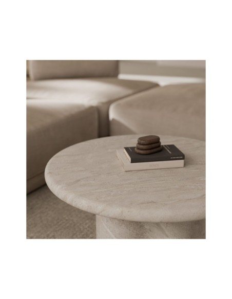 Mesa de Centro Exterior ODENSE Ø80 cm, Mármol Travertino