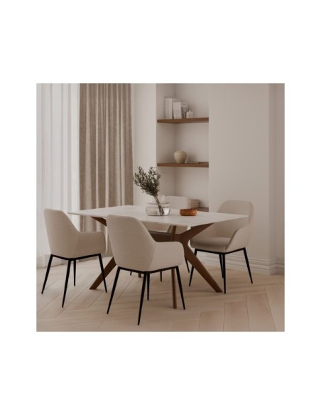 Mesa AARHUS 140x90 cm de Comedor, Blanco / Nogal