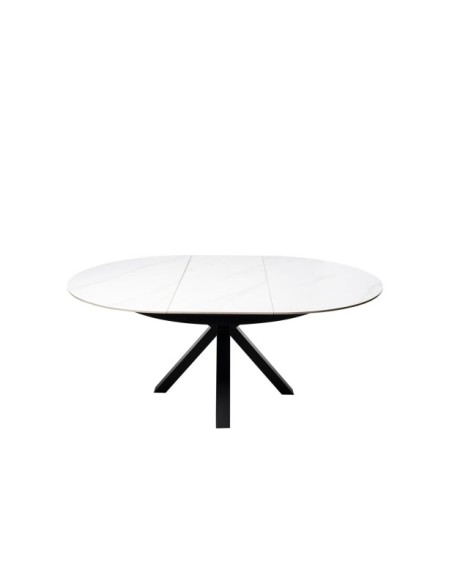 Mesa Extensible SKYLER Ø130/180 cm de Comedor, Blanco / Negro