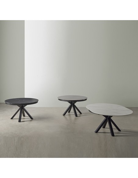 Mesa Extensible SKYLER Ø130/180 cm de Comedor, Blanco / Negro