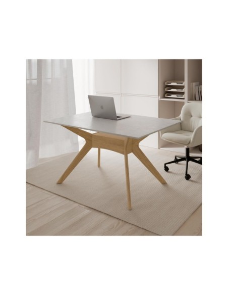 Mesa AARHUS 140x90 cm de Comedor, Blanco / Roble