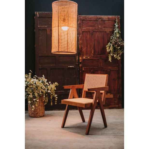 Silla con Brazos CHANDIGARH, Madera Marrón / Ratán Natural. Vackart