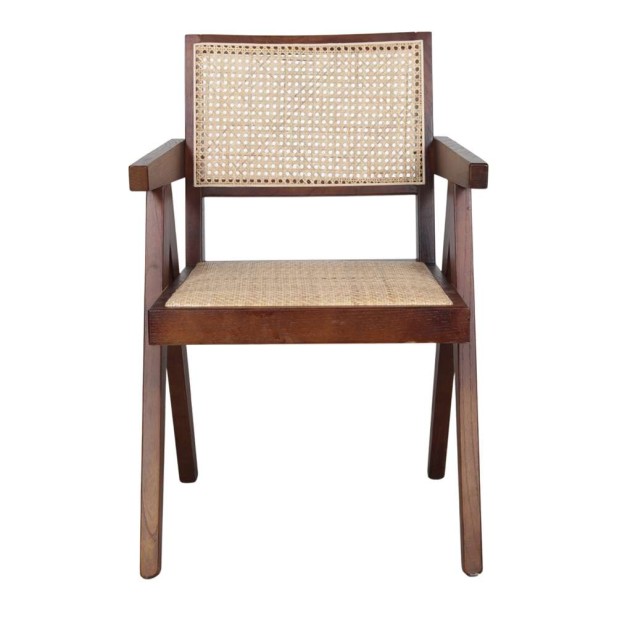 Silla con Brazos CHANDIGARH, Madera Marrón / Ratán Natural. Vackart