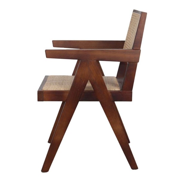 Silla con Brazos CHANDIGARH, Madera Marrón / Ratán Natural. Vackart