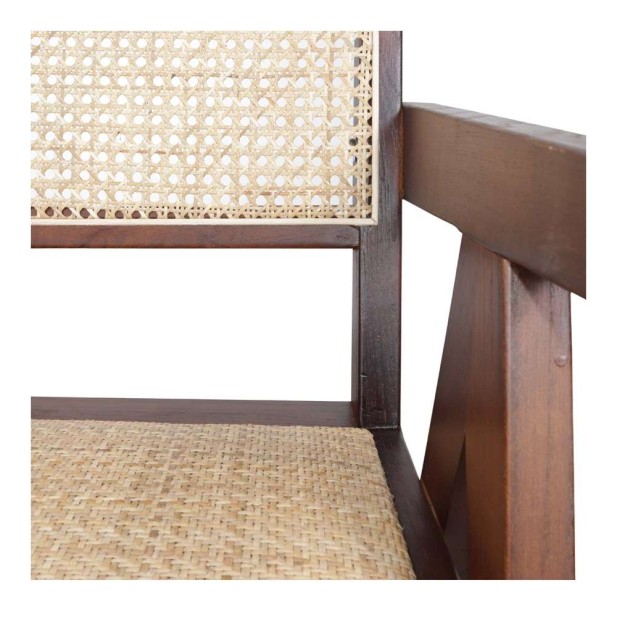 Silla con Brazos CHANDIGARH, Madera Marrón / Ratán Natural. Vackart