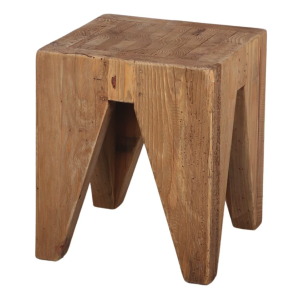 Taburete Bajo SURAT, Madera Reciclada Natural - Vackart