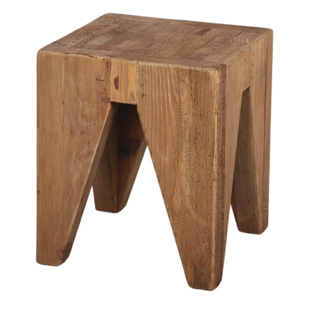 Taburete Bajo SURAT, Madera Reciclada Natural - Vackart