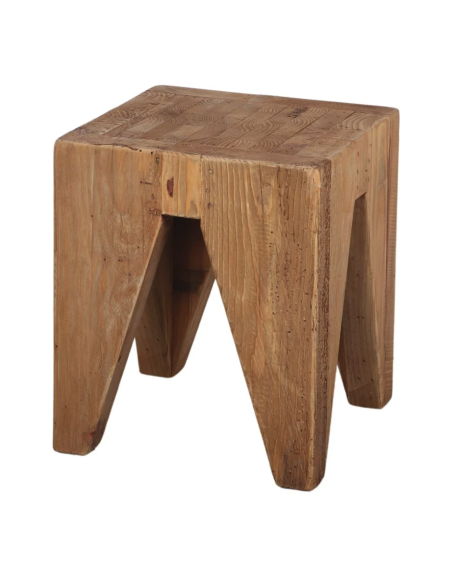Taburete Bajo SURAT, Madera Reciclada Natural - Vackart